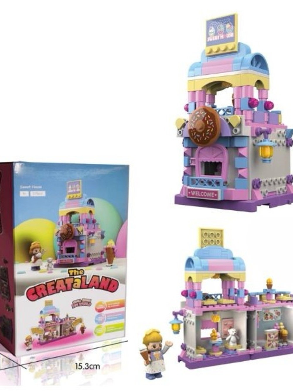Pastel Donut Bakery mini shop building blocks Playset for Kids - Purple & Pink